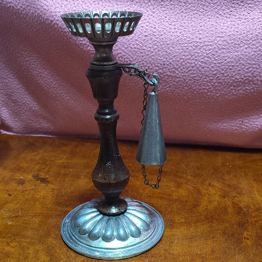 Antique-Style Metal Candle Snuffer and Holder - Silver